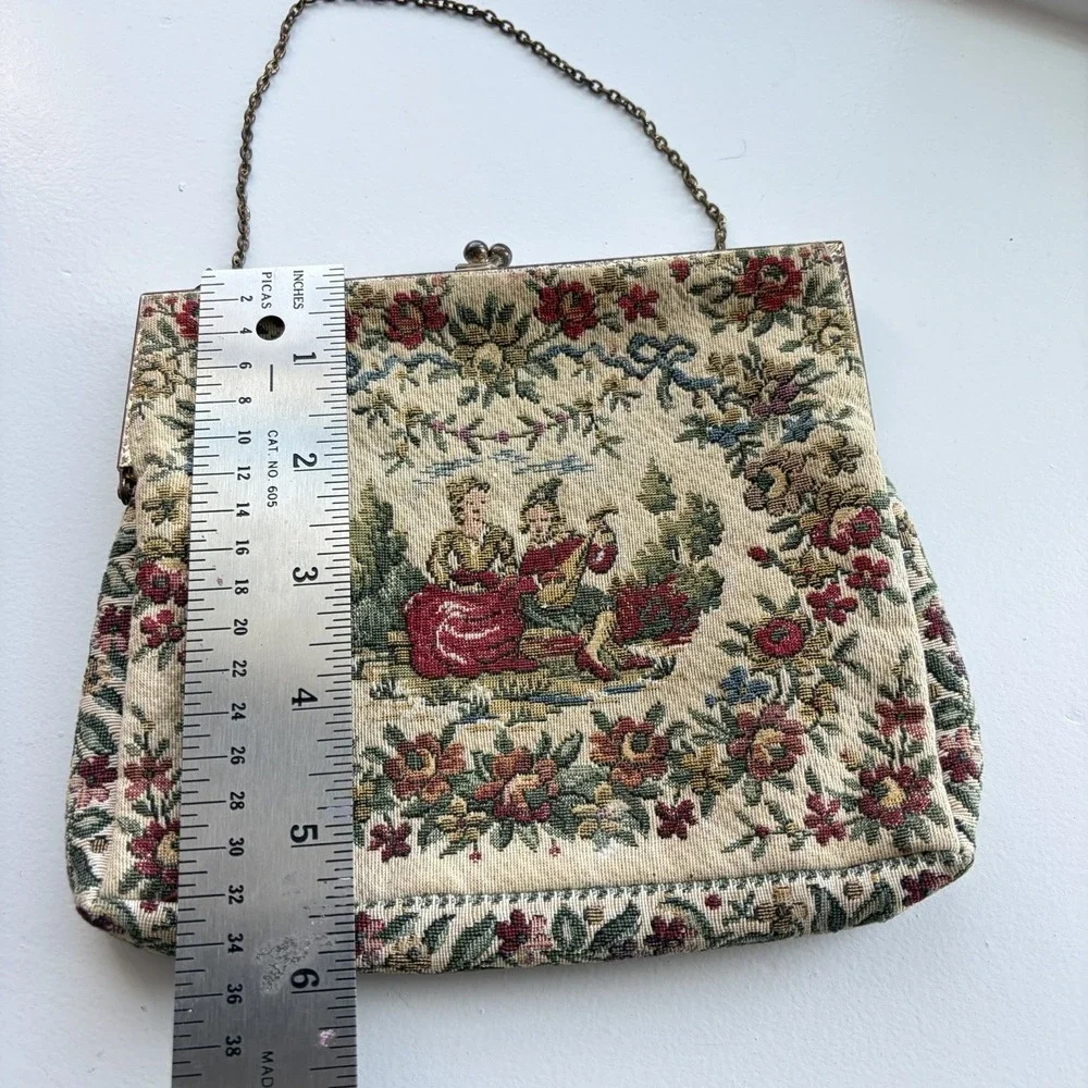 Vintage Walborg De Pinna French Tapestry Kiss Lock‎ Clutch Purse Made in France